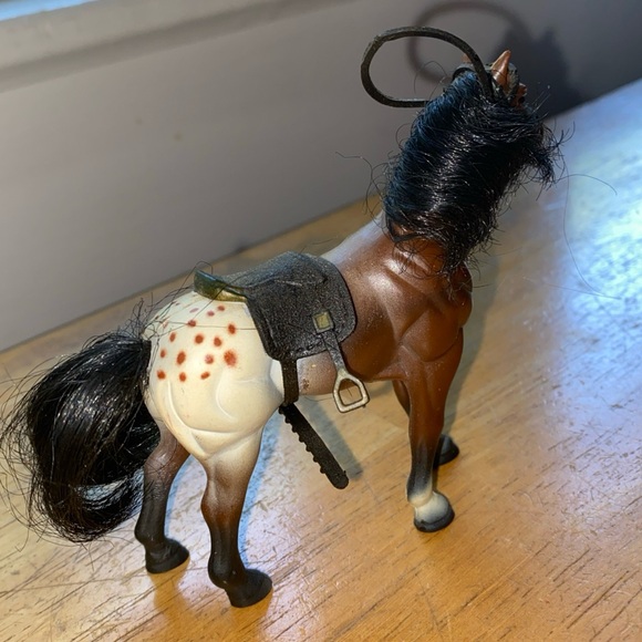 Brown White Paint Black Horse Mane Bridle Toy with saddle and bridle Vintage - Picture 1 of 6